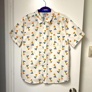 NWT Disney Men’s Rainbow Pride Mickey Mouse Button Down Short Sleeve Size M 🏳️‍🌈